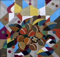Спас  горіховий.2011р.в.колаж.текс. н.ш.напівдорогоцінне каміння.65на65.