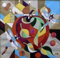 Спас яблучний.колаж.2011р.в. текс. н.ш. напівдорогоцінне каміння .65на65.